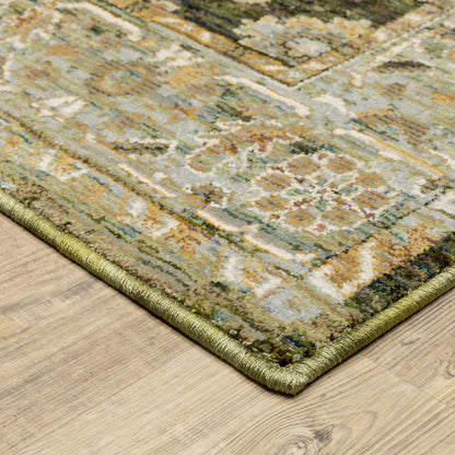 9' X 12' Green And Gold Oriental Area Rug