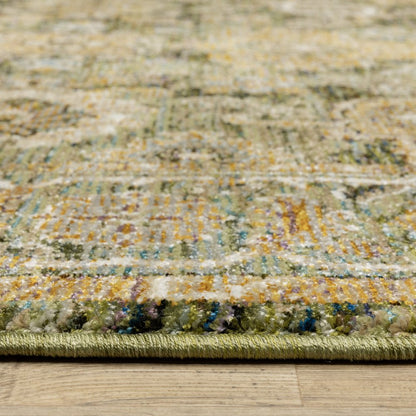 9' X 12' Green And Gold Oriental Area Rug