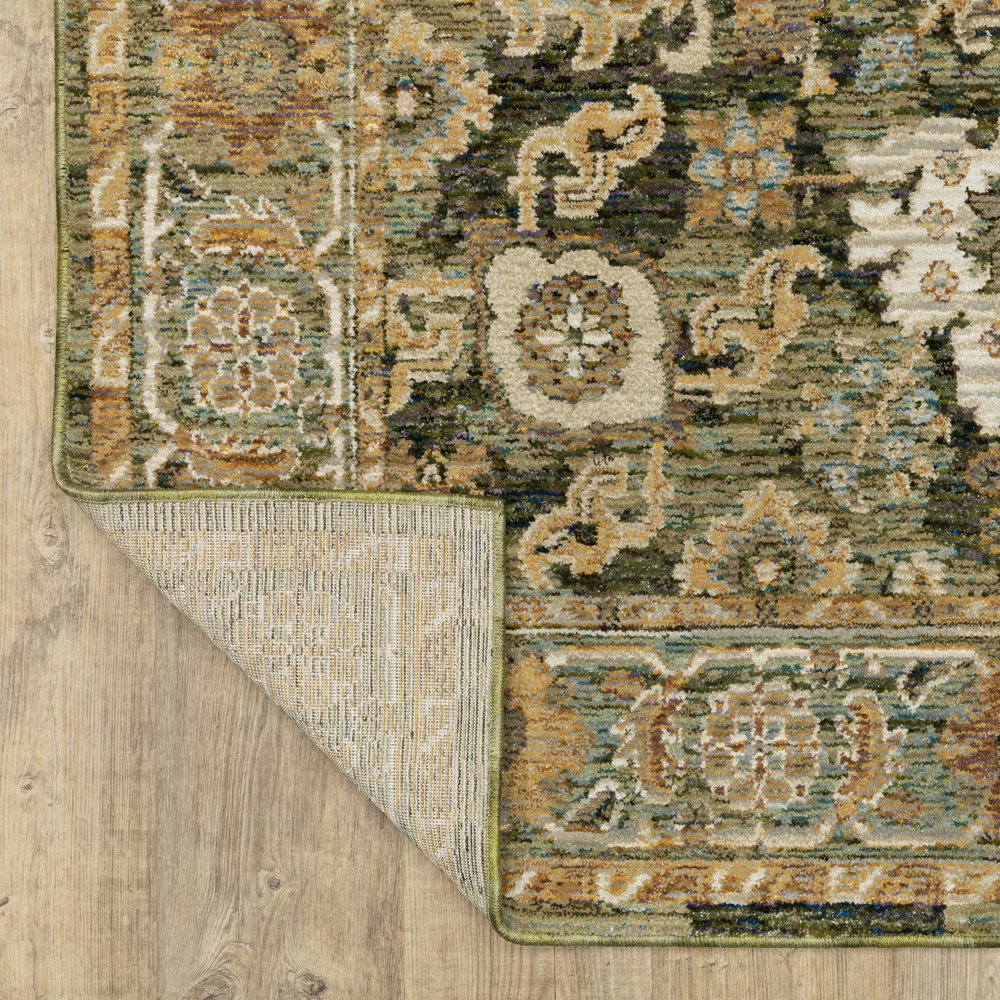 9' X 12' Green And Gold Oriental Area Rug