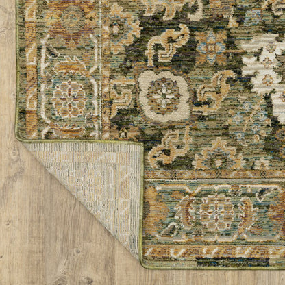 9' X 12' Green And Gold Oriental Area Rug