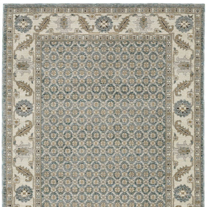 9' X 12' Blue And Ivory Oriental Area Rug