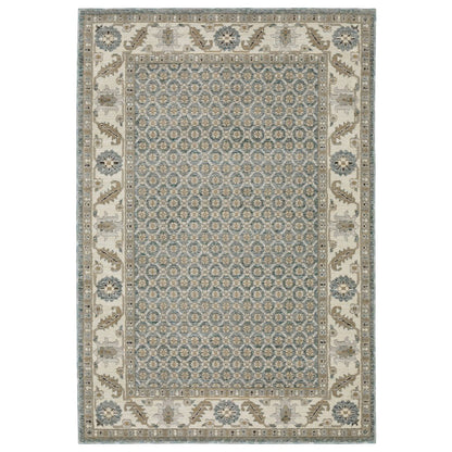 9' X 12' Blue And Ivory Oriental Area Rug