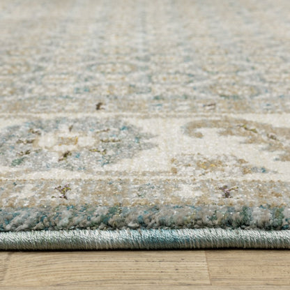 9' X 12' Blue And Ivory Oriental Area Rug