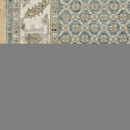 9' X 12' Blue And Ivory Oriental Area Rug