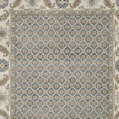 9' X 12' Blue And Ivory Oriental Area Rug