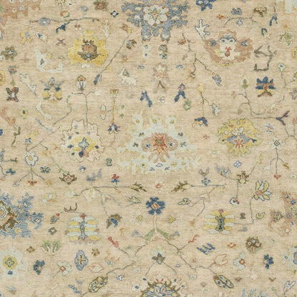 9' X 12' Gray Green And Yellow Wool Oriental Hand Knotted Area Rug With Fringe