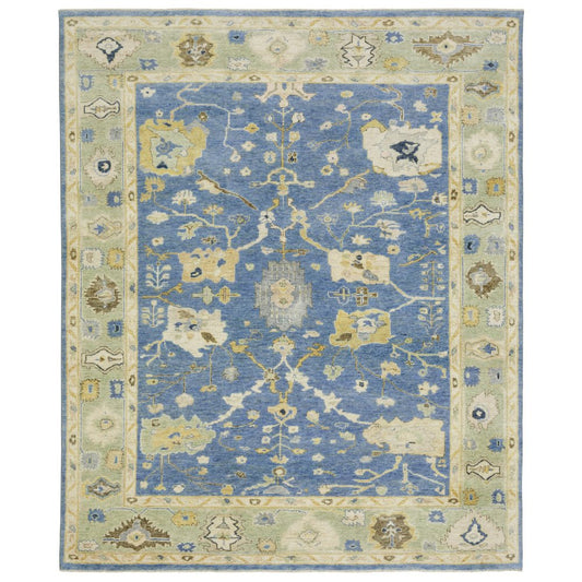 9' X 12' Blue And Green Wool Oriental Hand Knotted Area Rug With Fringe