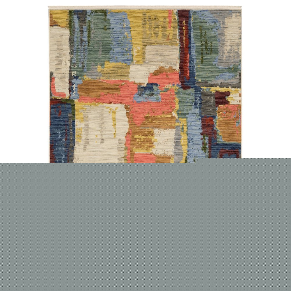 8' X 11' Pink Red And Yellow Abstract Area Rug With Fringe