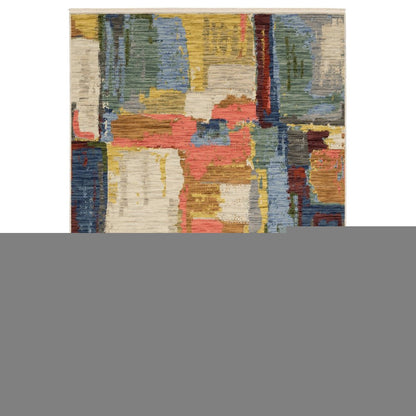 8' X 11' Pink Red And Yellow Abstract Area Rug With Fringe