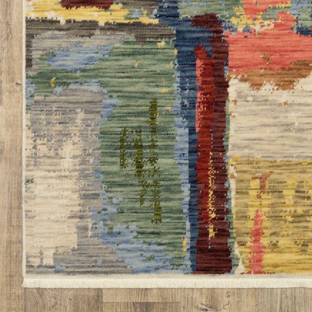 8' X 11' Pink Red And Yellow Abstract Area Rug With Fringe