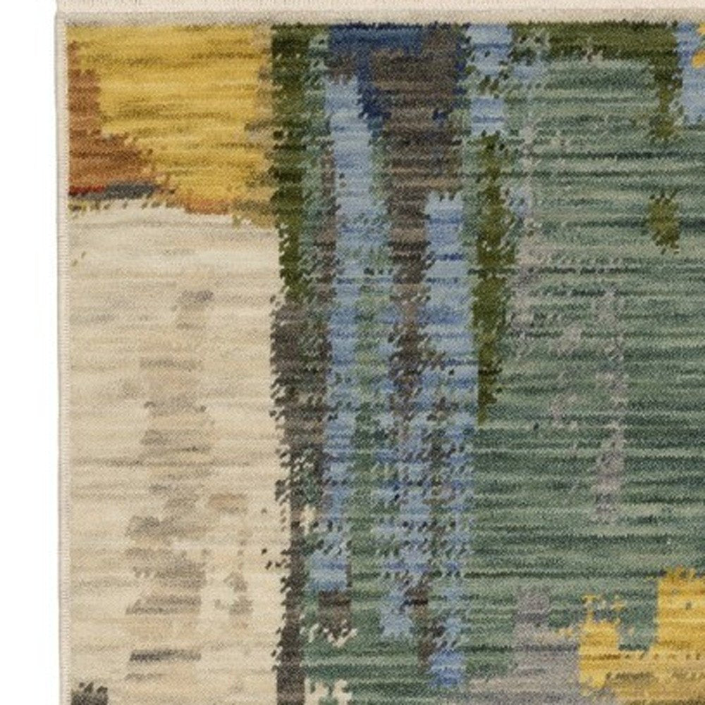 8' X 11' Pink Red And Yellow Abstract Area Rug With Fringe