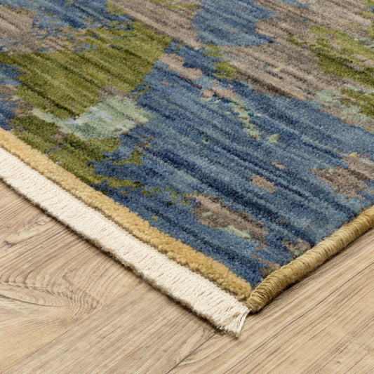 8' X 11' Beige Yellow And Rust Abstract Area Rug With Fringe