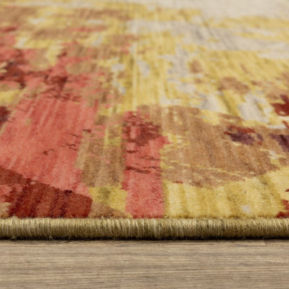 8' X 11' Beige Yellow And Rust Abstract Area Rug With Fringe