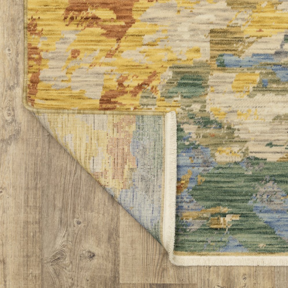 8' X 11' Beige Yellow And Rust Abstract Area Rug With Fringe