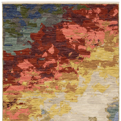 8' X 11' Beige Yellow And Rust Abstract Area Rug With Fringe