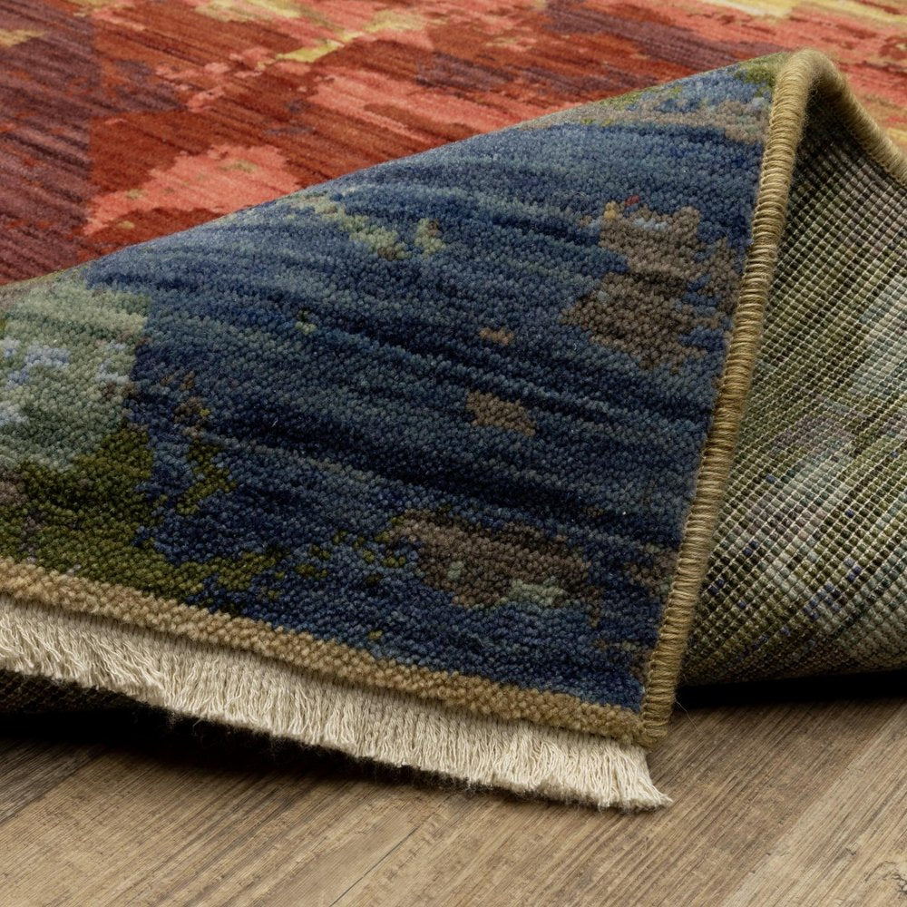 8' X 11' Beige Yellow And Rust Abstract Area Rug With Fringe