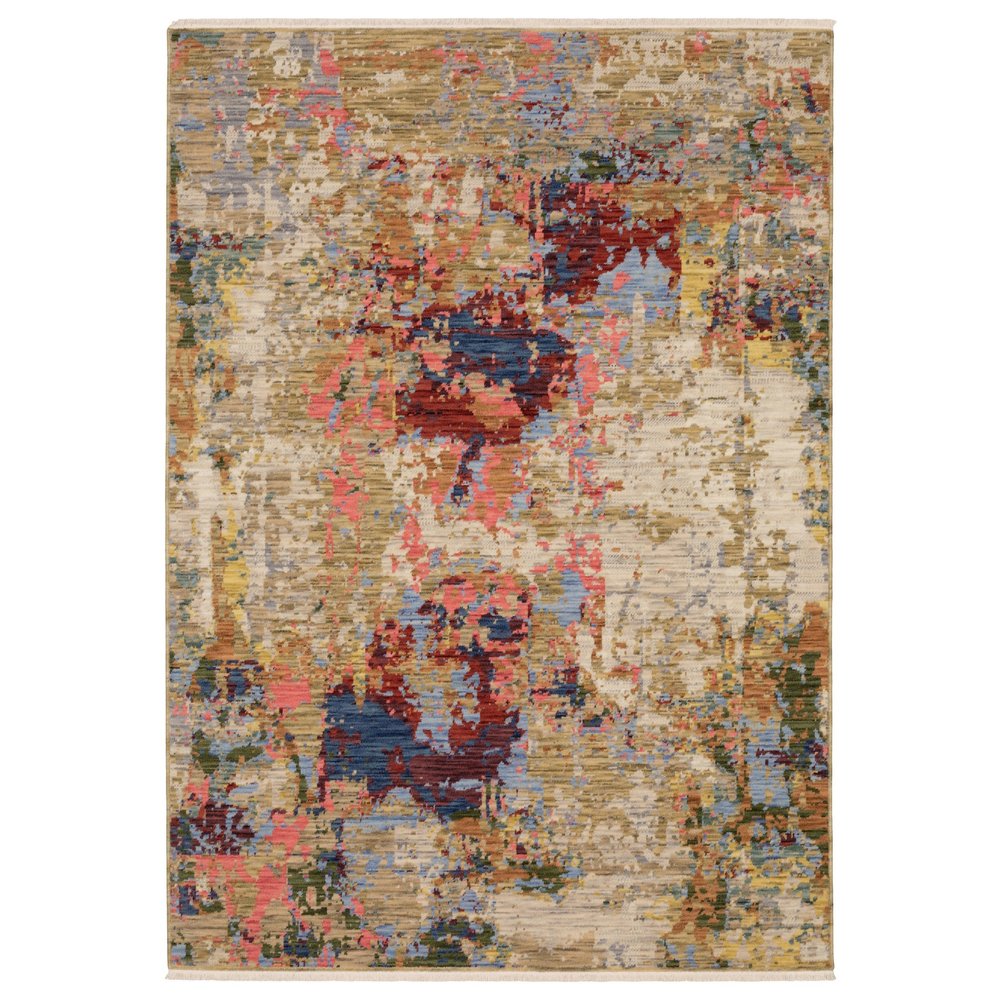 8' X 11' Beige Salmon And Tan Abstract Area Rug With Fringe