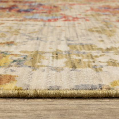 8' X 11' Beige Salmon And Tan Abstract Area Rug With Fringe