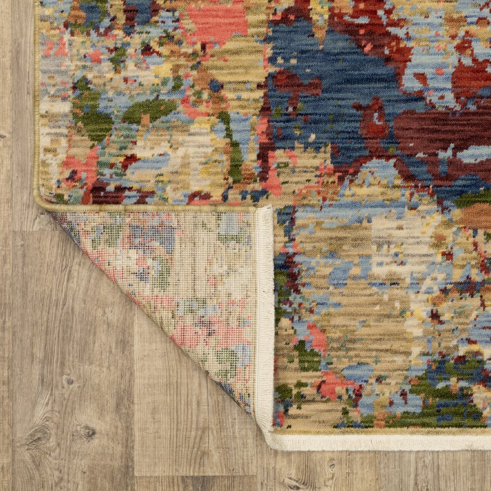 8' X 11' Beige Salmon And Tan Abstract Area Rug With Fringe