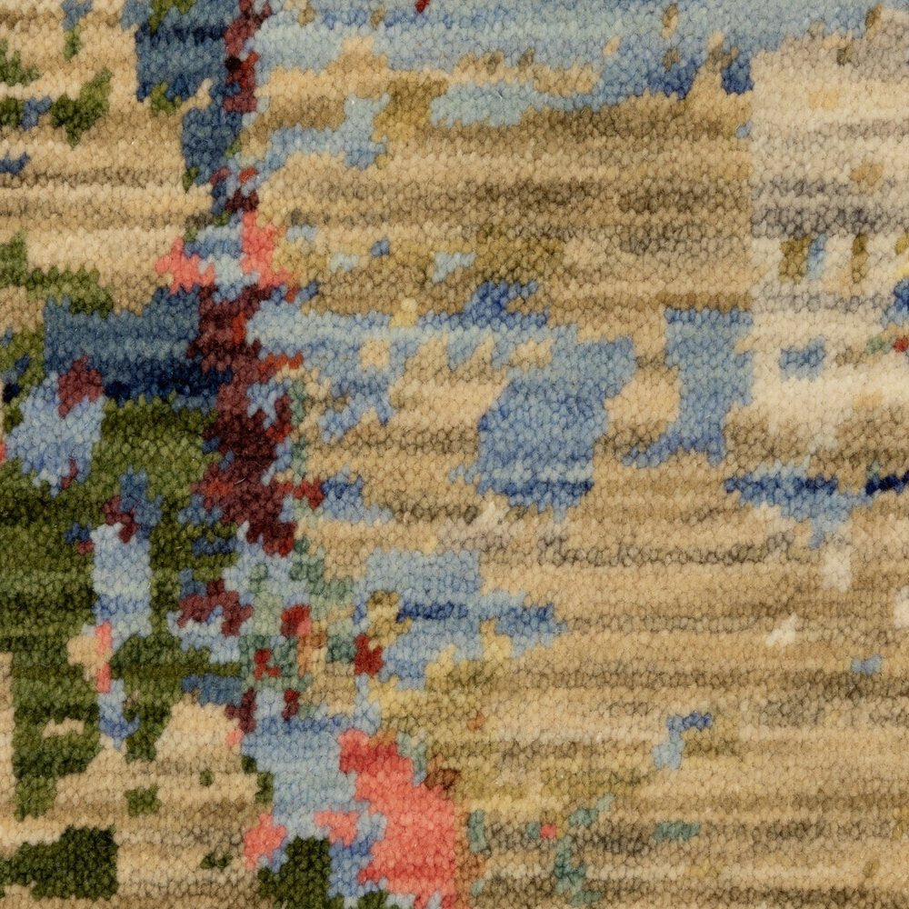 8' X 11' Beige Salmon And Tan Abstract Area Rug With Fringe