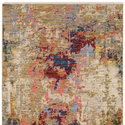 8' X 11' Beige Salmon And Tan Abstract Area Rug With Fringe