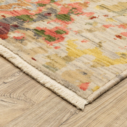 8' X 11' Beige Salmon And Tan Abstract Area Rug With Fringe