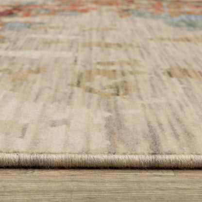 8' X 11' Beige Salmon And Tan Abstract Area Rug With Fringe