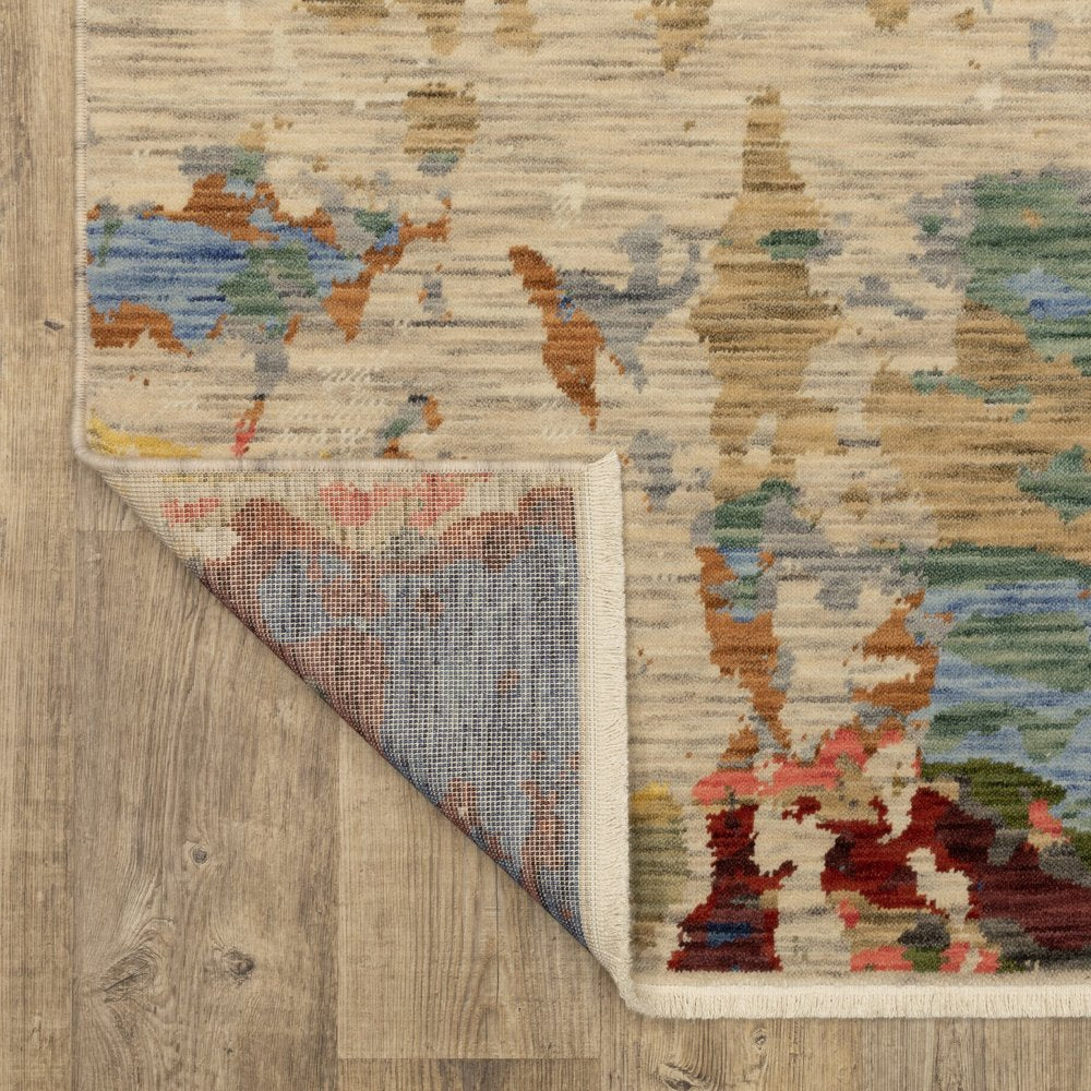 8' X 11' Beige Salmon And Tan Abstract Area Rug With Fringe