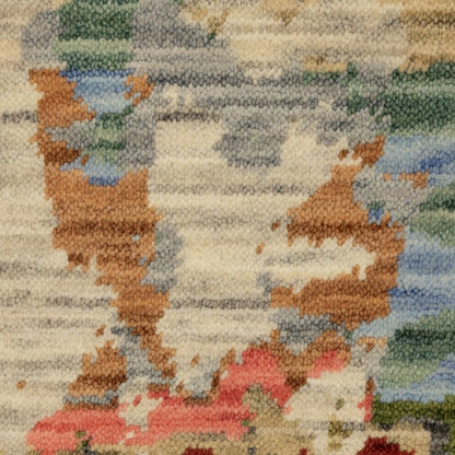 8' X 11' Beige Salmon And Tan Abstract Area Rug With Fringe