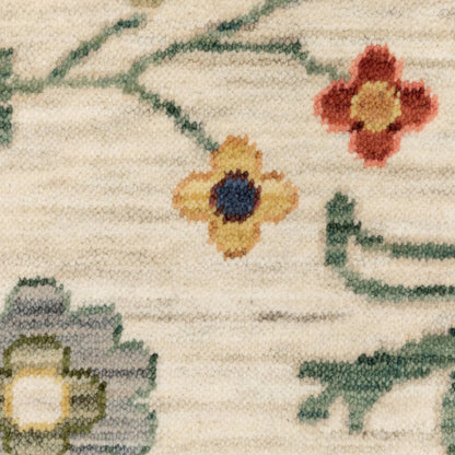 8' X 11' Ivory Red And Blue Oriental Area Rug With Fringe
