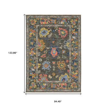 8' X 11' Gray Yellow And Orange Oriental Area Rug With Fringe