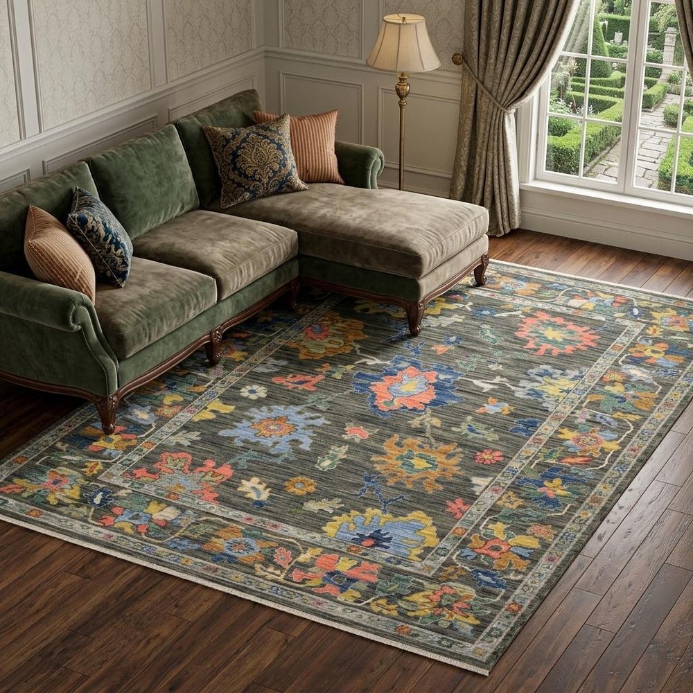 8' X 11' Gray Yellow And Orange Oriental Area Rug With Fringe