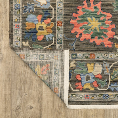 8' X 11' Gray Yellow And Orange Oriental Area Rug With Fringe