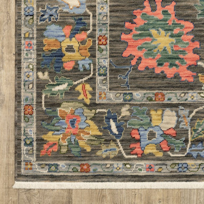 8' X 11' Gray Yellow And Orange Oriental Area Rug With Fringe