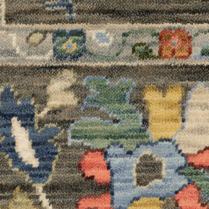 8' X 11' Gray Yellow And Orange Oriental Area Rug With Fringe