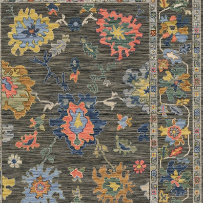 8' X 11' Gray Yellow And Orange Oriental Area Rug With Fringe
