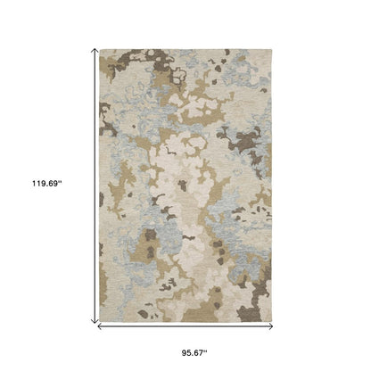 8' X 10' Beige And Blue Wool Abstract Hand Tufted Area Rug