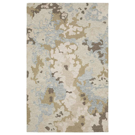 8' X 10' Beige And Blue Wool Abstract Hand Tufted Area Rug