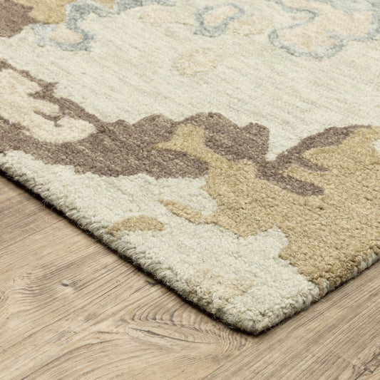 8' X 10' Beige And Blue Wool Abstract Hand Tufted Area Rug
