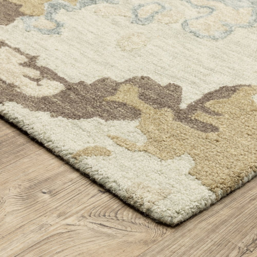 8' X 10' Beige And Blue Wool Abstract Hand Tufted Area Rug