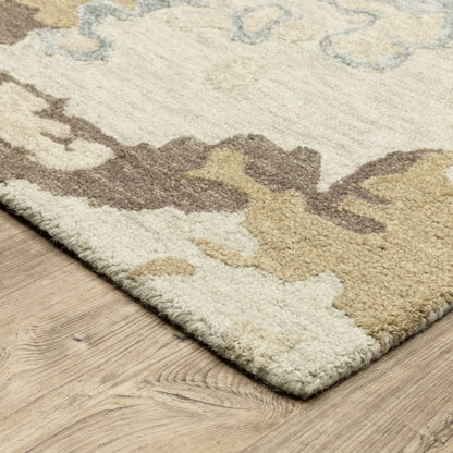 8' X 10' Beige And Blue Wool Abstract Hand Tufted Area Rug