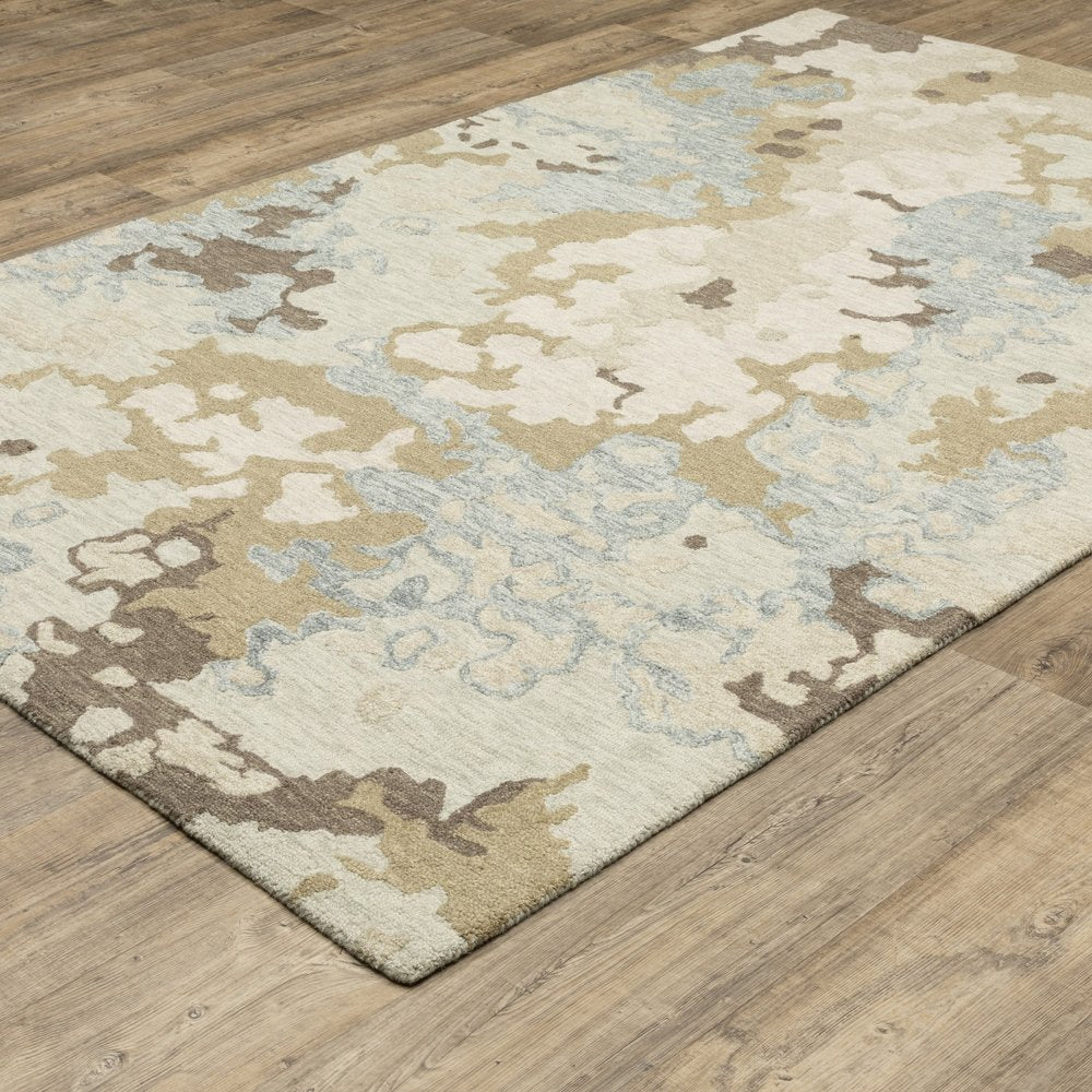 8' X 10' Beige And Blue Wool Abstract Hand Tufted Area Rug
