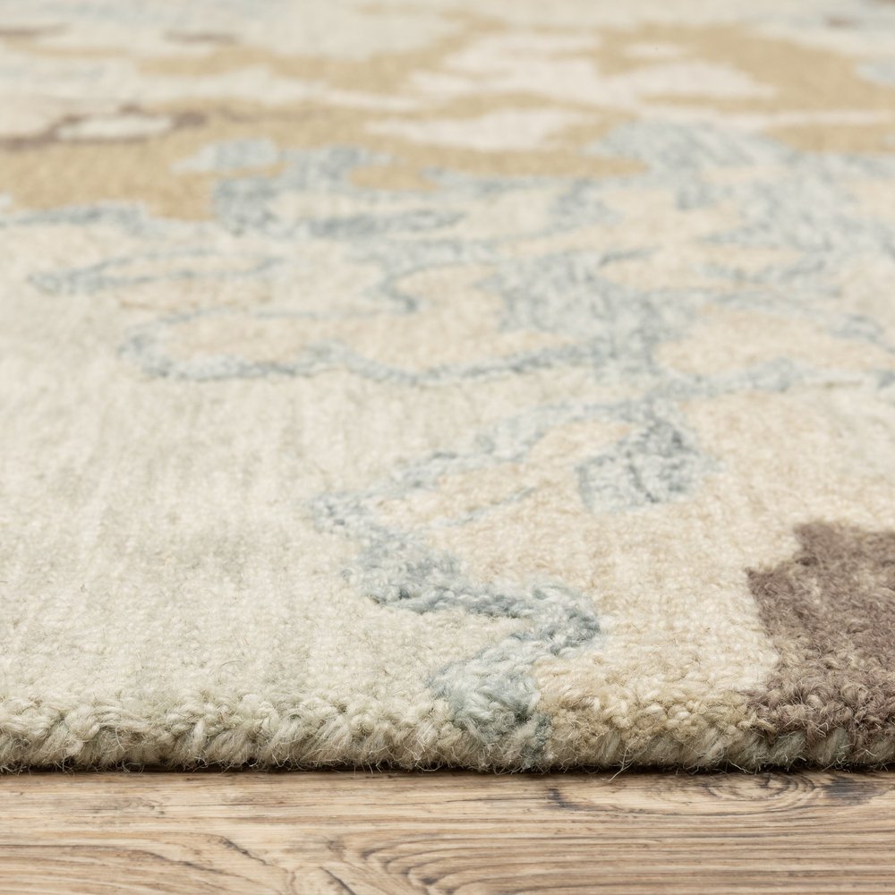8' X 10' Beige And Blue Wool Abstract Hand Tufted Area Rug