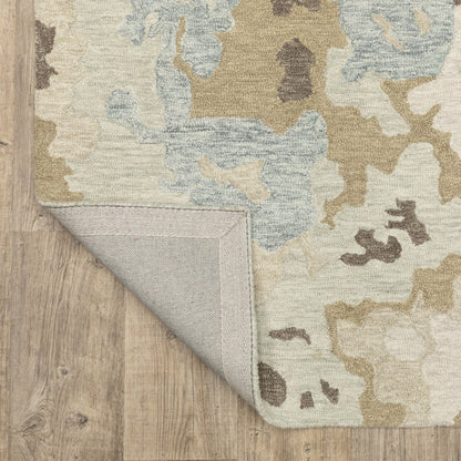 8' X 10' Beige And Blue Wool Abstract Hand Tufted Area Rug