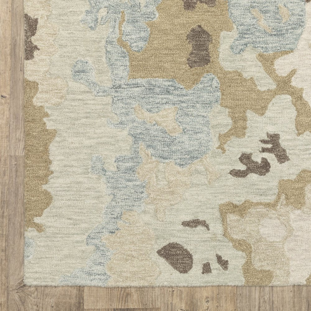 8' X 10' Beige And Blue Wool Abstract Hand Tufted Area Rug