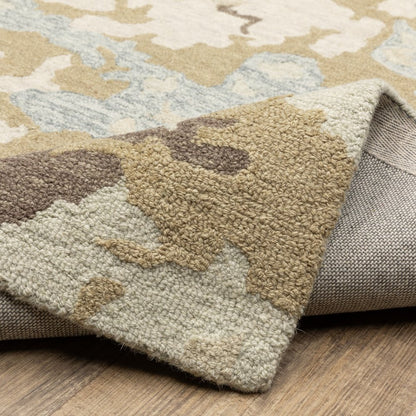 8' X 10' Beige And Blue Wool Abstract Hand Tufted Area Rug