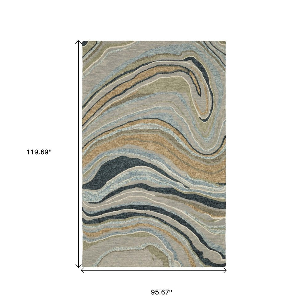 8' X 10' Gray And Blue Wool Abstract Hand Tufted Area Rug