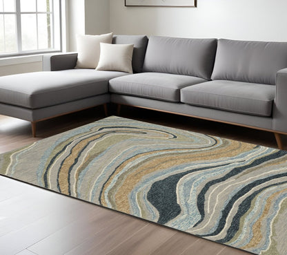 8' X 10' Gray And Blue Wool Abstract Hand Tufted Area Rug