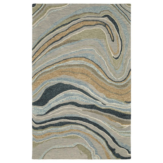 8' X 10' Gray And Blue Wool Abstract Hand Tufted Area Rug