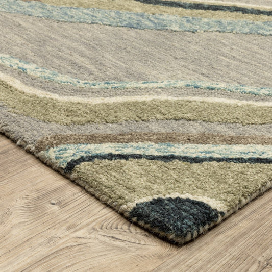 8' X 10' Gray And Blue Wool Abstract Hand Tufted Area Rug